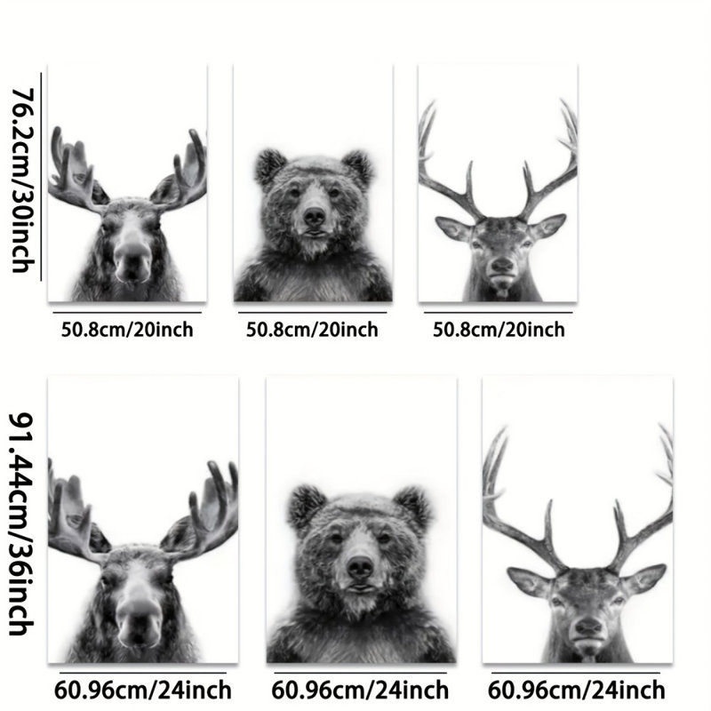 «Rustic Wildlife Portrait», reproduction sur toile 3 pièces - Bold Living Space, 36 * 24 pouces 3 pièces