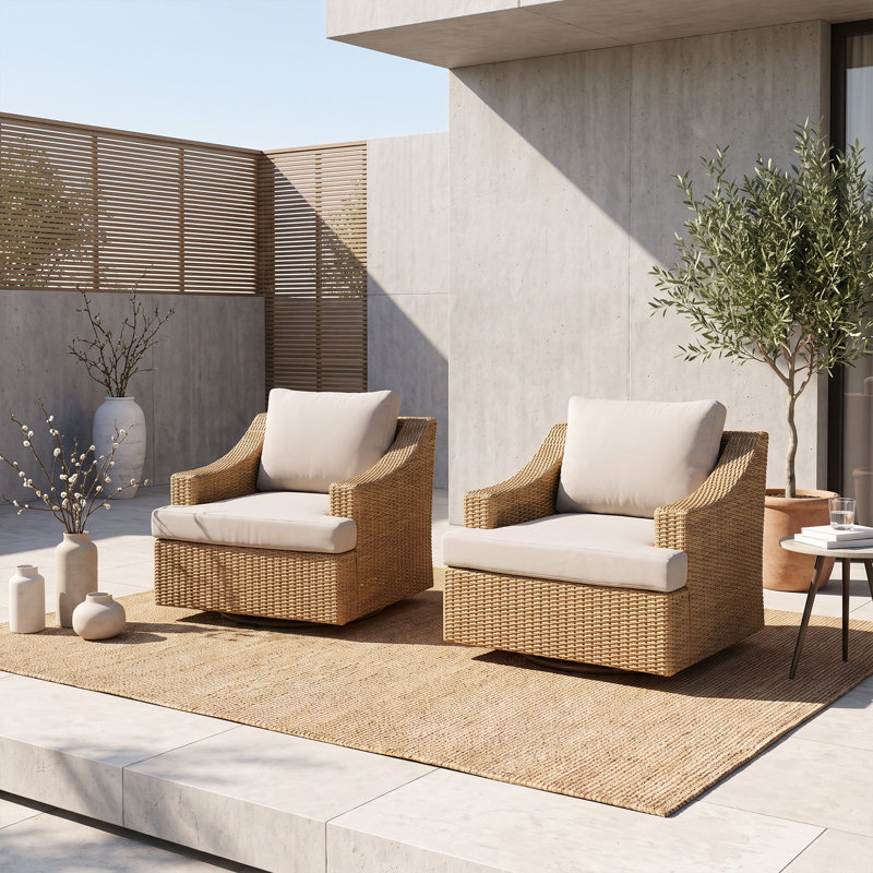 Chaise de patio pivotante en rotin pour 2 personnes avec coussins