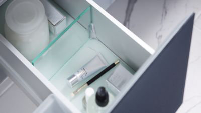 Base de meuble-lavabo simple 24 po avec cadre Profile, Oui, Tiroir de plomberie, Blanc satiné / nickel poli