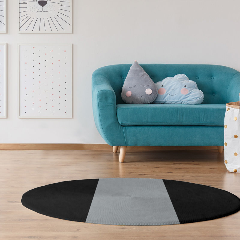 Tapis à rayures en poly-noir oakland, Rond 5 pi