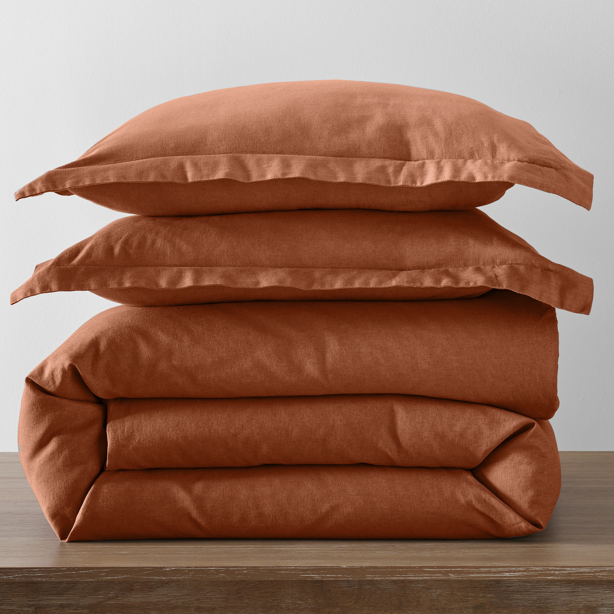 Jeffen Linen Blend Duvet Set, Rust, King / Cal King Duvet Cover + 2 King Shams