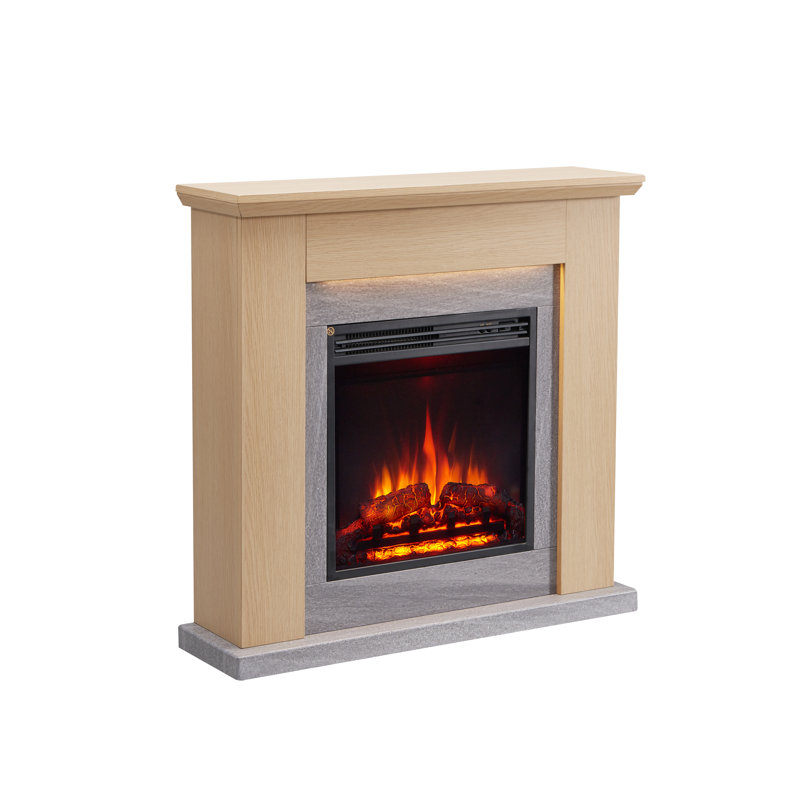 FLAMME Stratford Electric Fireplace with surround and 2kW Fireplace Heater White Multiple Colours Available, Natual Oak