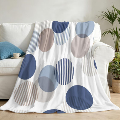 Jeté en molleton blanc ultra doux en flanelle, imprimé à pois bleu rétro