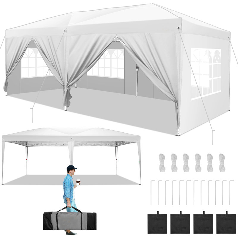 10x20 Pop Up Canopy with Sidewalls,Easy Up Canopy Tent with Carry Bag, White