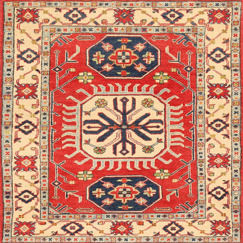 Tapis oriental beige / rouge, Carré 8 pi