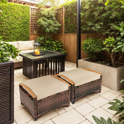 Wicker Storage Ottomans With Cushion (Set Of 2)