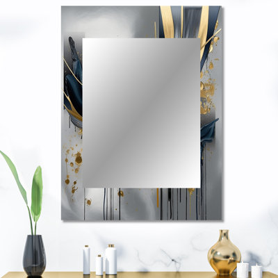 Shapes And Lines Abstract Marble V - miroir en marbre, miroir mural doré unique, impression d'art en métal