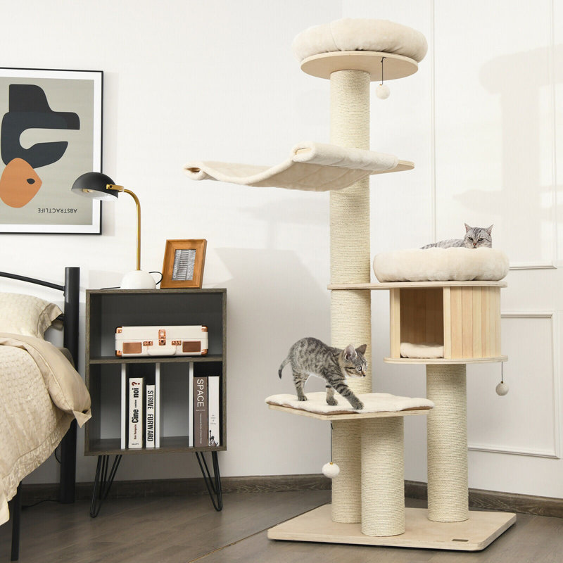 Aylisha 68.5'' Tall Natural Pine and Birch Cat Tree