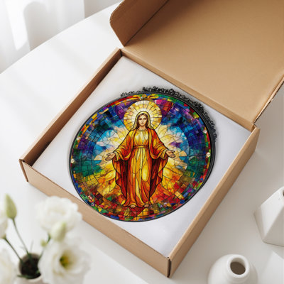 Religious Figure Stained Glass Window Panel，7.8H