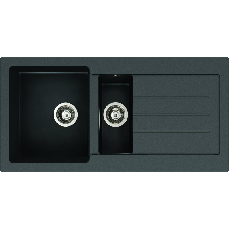 Abode Designs Xcite 500mm W Double Bowl Granite Kitchen Sink, Black Metallic