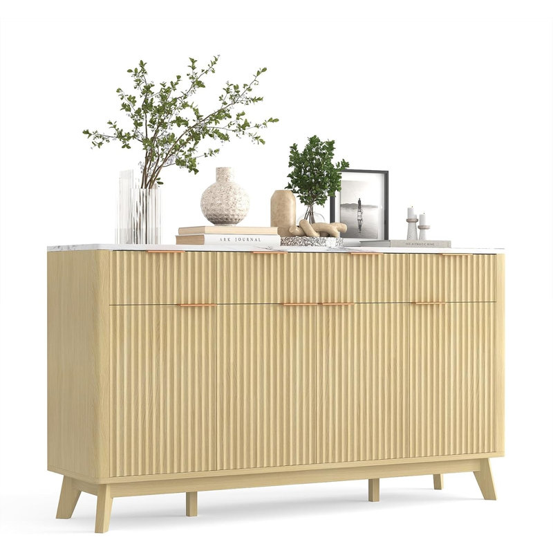 Buffet cannelé avec 3 tiroirs de rangement