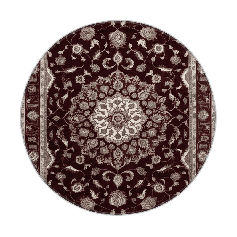 Tabriz Red Indoor and Outdoor Area Rug, Round 5'