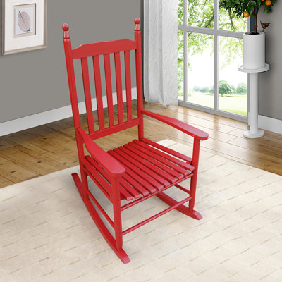 Rose Red Hardwood Porch Rocking Chair - Built With Solid Ideal For Outdoor Spaces Like Balcony And Comfortable Wide Seat Armrest Slatted Back Rest Easy To Assemble Hardware Included Can Withstand A