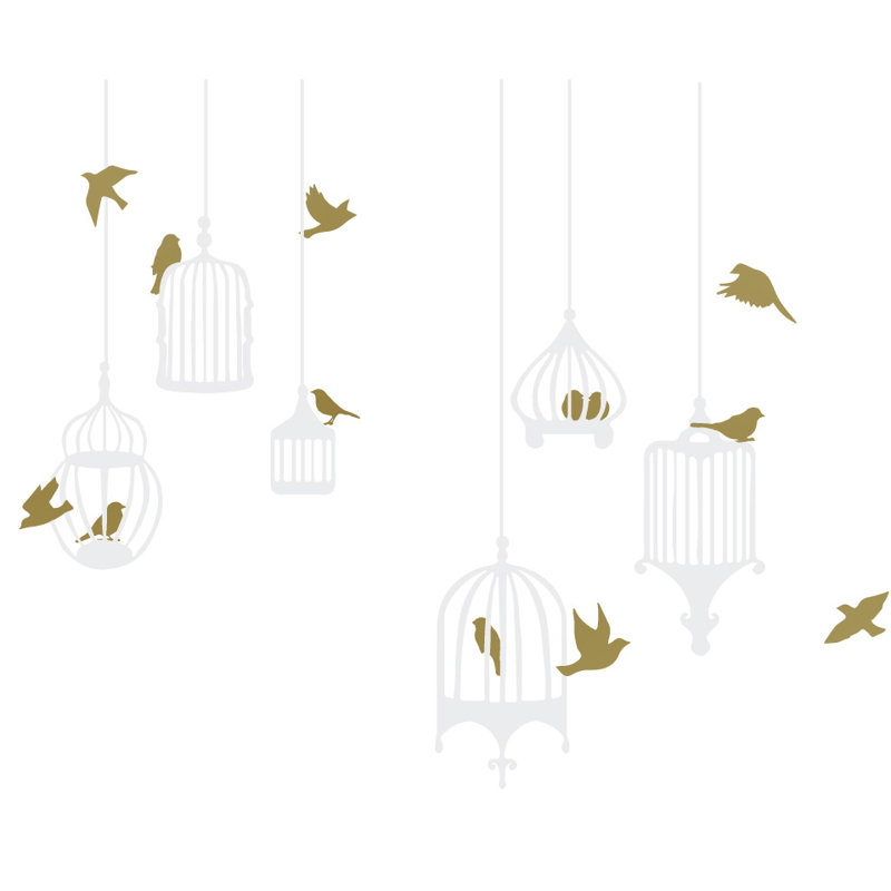 Décalcomanie murale galores oiseau, H 48 po x l 58 po x p 0,01 po, Doré / Blanc