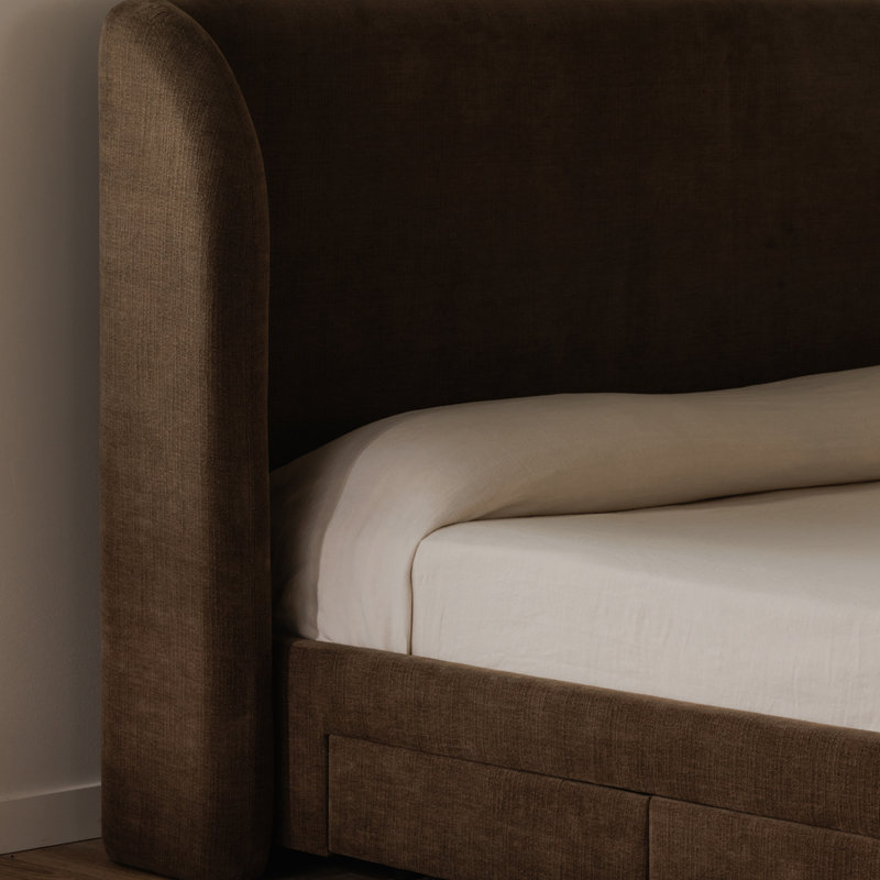 SOPHIA Upholstered Wingback Storage Bed, Dark Brown, King