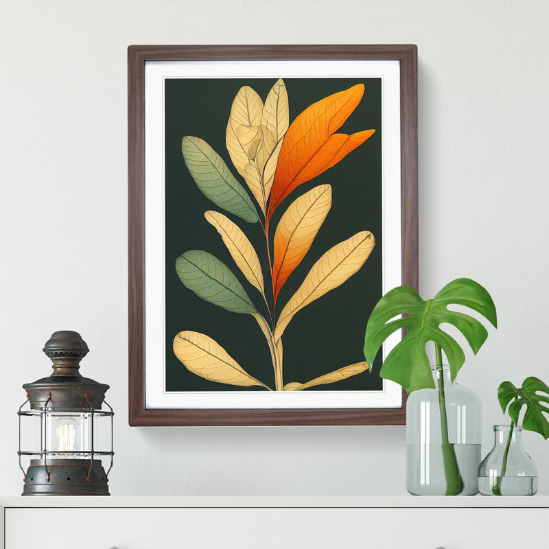 Pretty Leaves Art No.2 - Wall Art, 34cm H x 25cm W, Walnut Framed