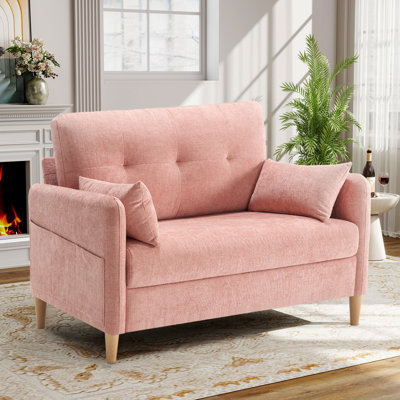 Blough 47’’ Chenille Tufted Loveseat Sofa With 2 Pillows And Storage Pockets Couches