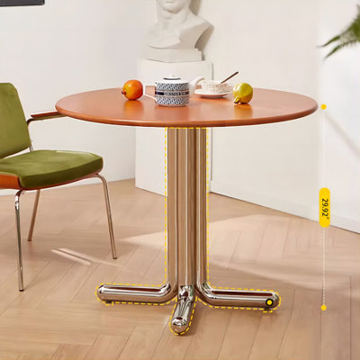 Table de salle à manger brune et argentée en bois massif et acier inoxydable