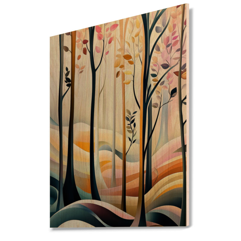 «Forest at Blush Dawn II», art mural en bois naturel, H 32 po x l 24 po, Rectangulaire