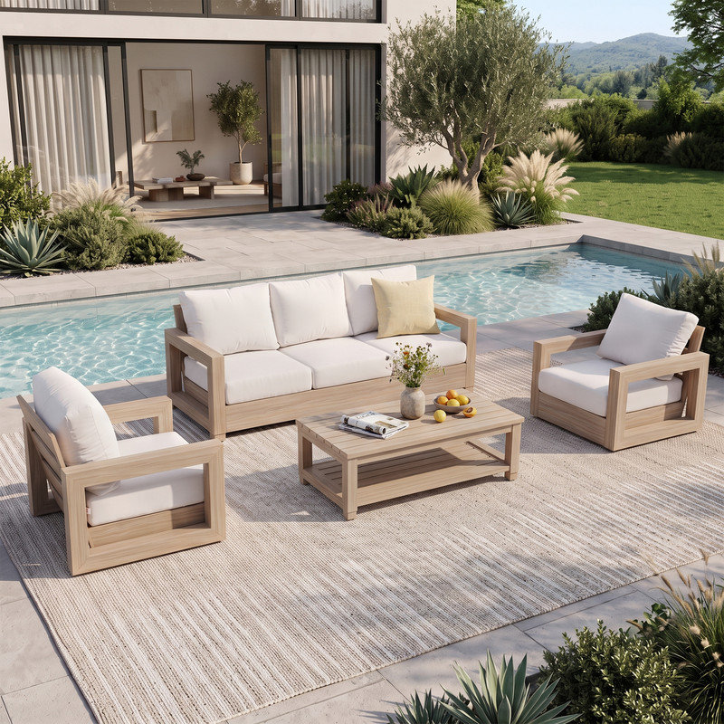 Ensemble de conversation extérieur moderne 4 pièces avec coussins Sunbrella