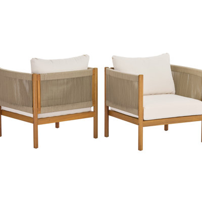 Outdoor Club Chair Set Of 2 With Acacia Wood Frame In Teak Look