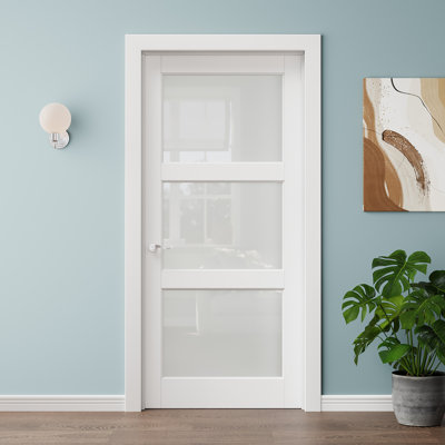 Porte pleine 32 x 80 po, en verre dépoli, apprêtée, idéale pour garde-manger, chambre, pièce ou placard.