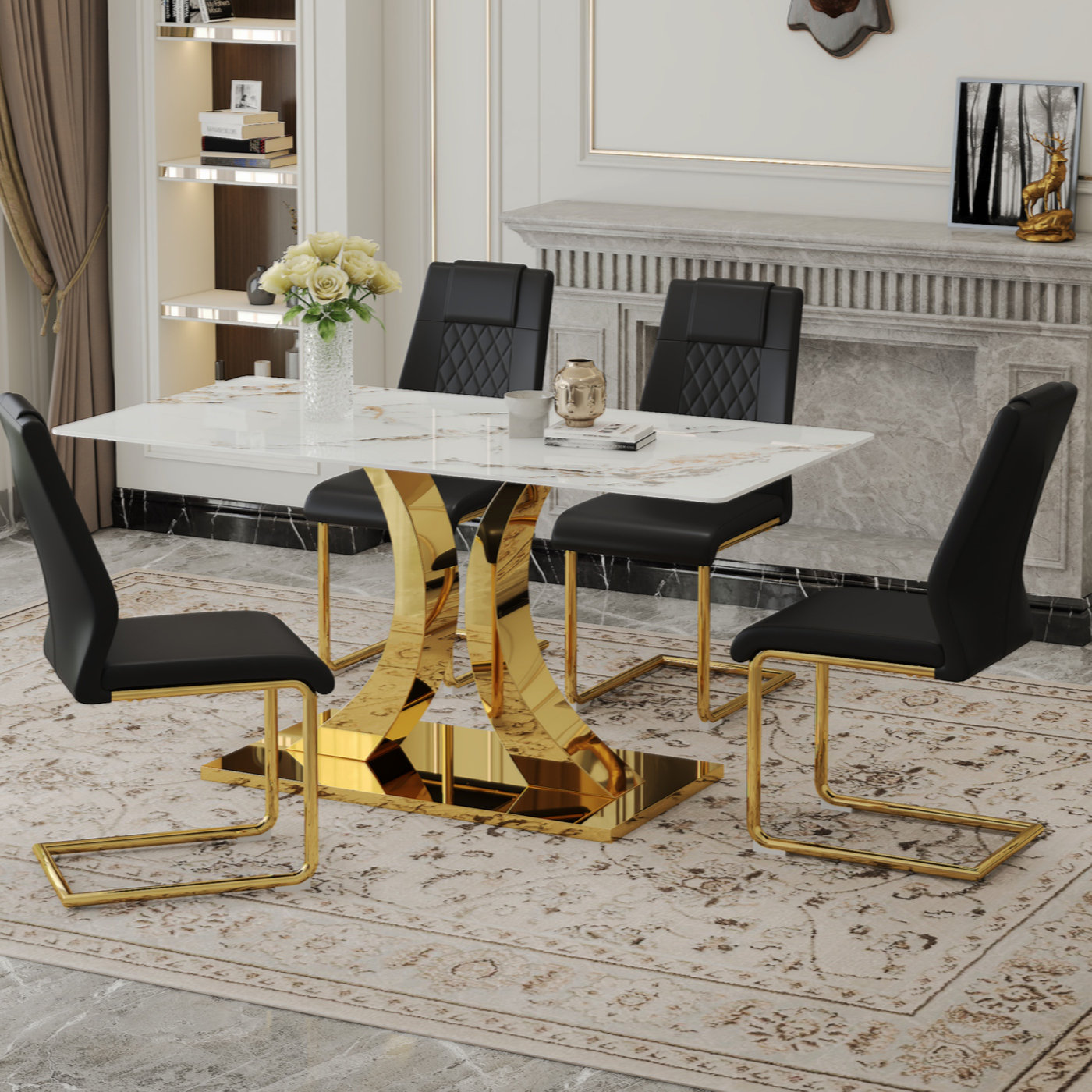 Everly Quinn Table And Chair Set.Luxurious Cold Jade Patterned Sintered ...