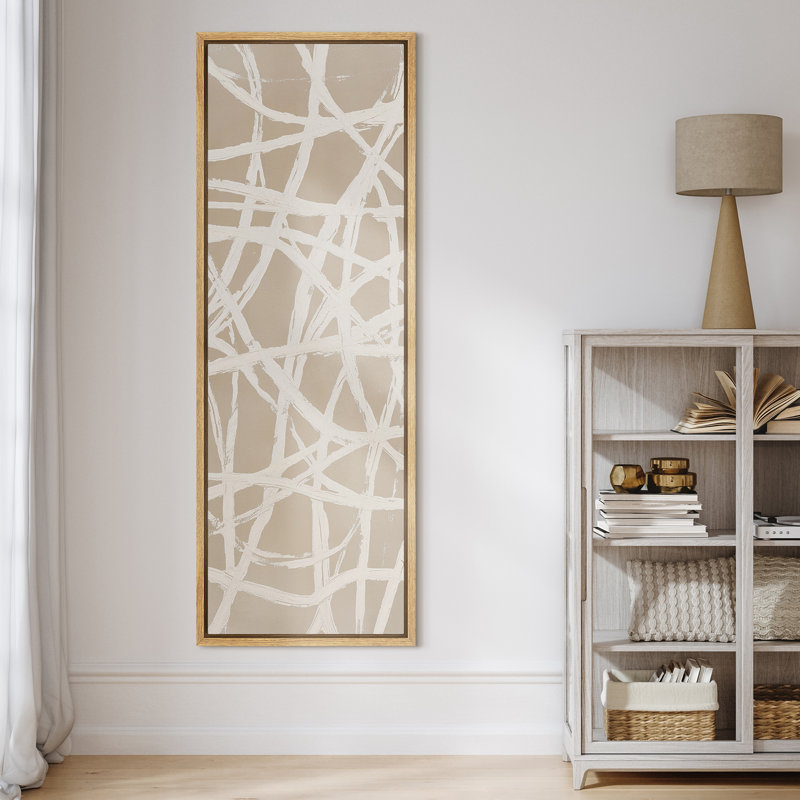 «Beige Neutral Geometric Line Abstract Art», grande impression sur toile encadrée pour chambre principale, Naturel