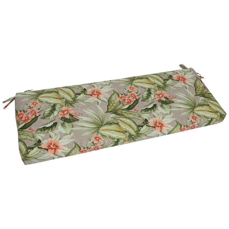 Outdoor Bench Cushion, 51" W x 19" D, Tan/Pink/Tahiti Sunrise Floral