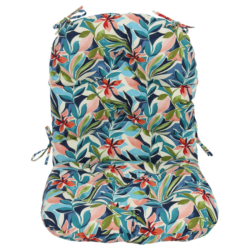 Outdoor 6'' Seat / Back Cushion, Ivory/Blue Floral