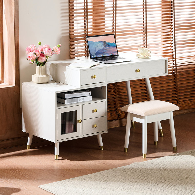 31 coiffeuse avec miroir lumineux à DEL 3 couleurs, armoire réglable et tabouret - convient pour l'éclairage des dortoirs, du rangement,