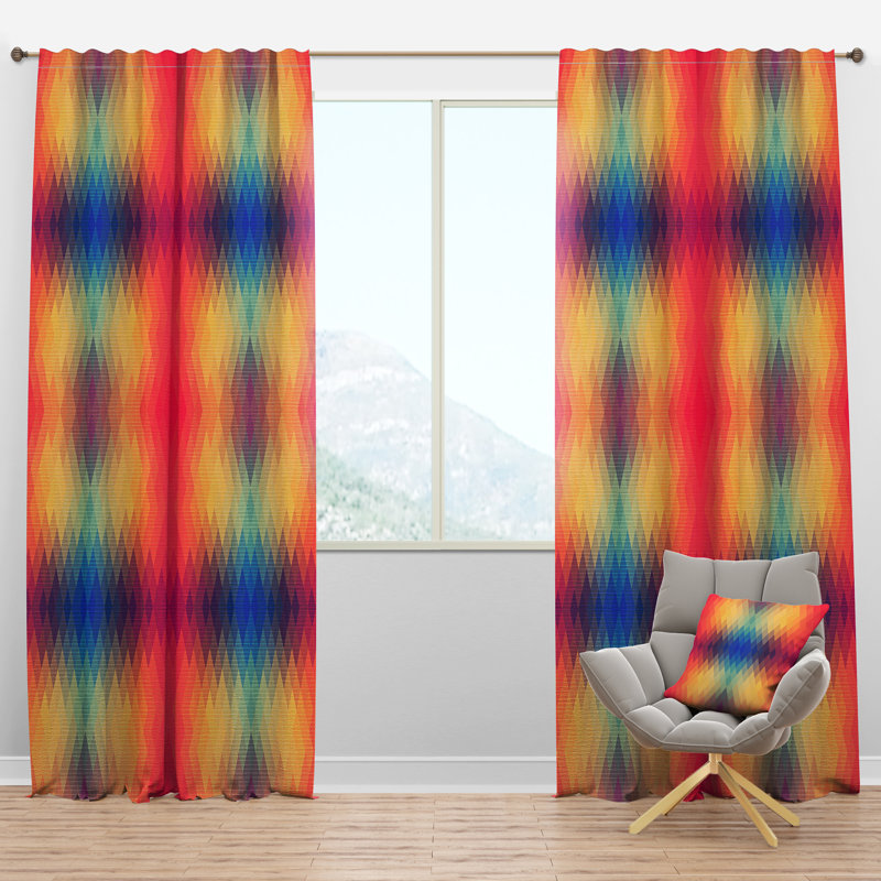 Panneau de rideau simple semi-diaphane avec passe-tringle Ikat, l 52 po x L 95 po