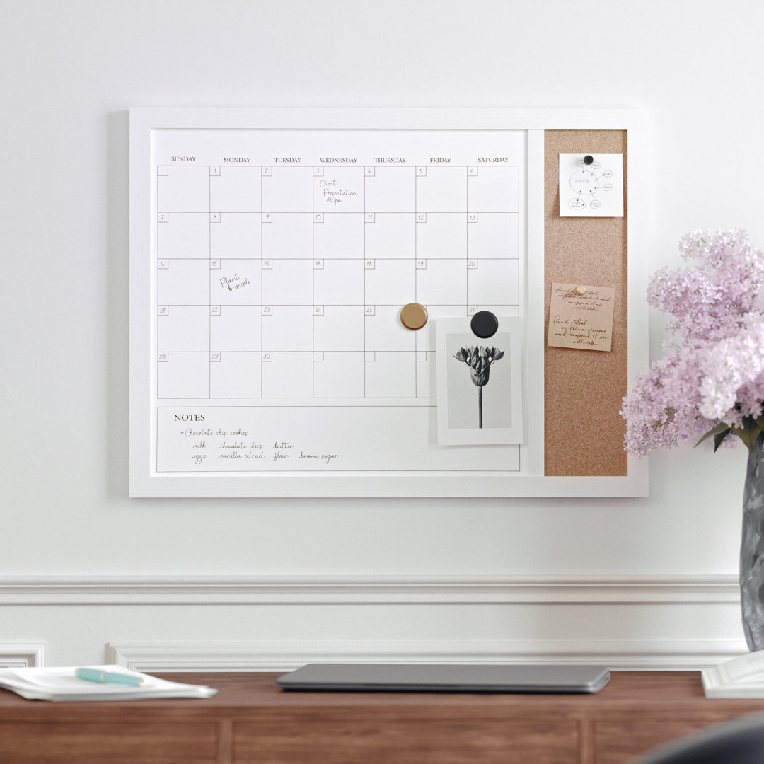 Thomas Martha Stewart Magnetic Dry Erase Monthly Calendar and Cork Board Combo with Included Marker, Magnets Martha Stewart Frame Finish: White