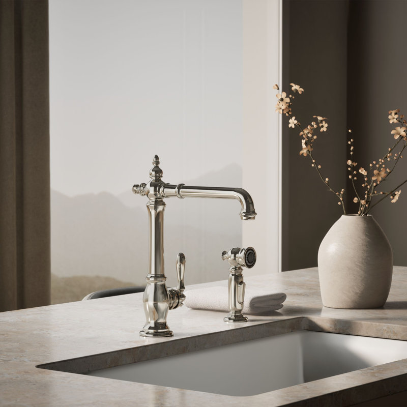 Artifacts® Single Handle Kitchen Sink Faucet with Accessories, Vibrant Polished Nickel