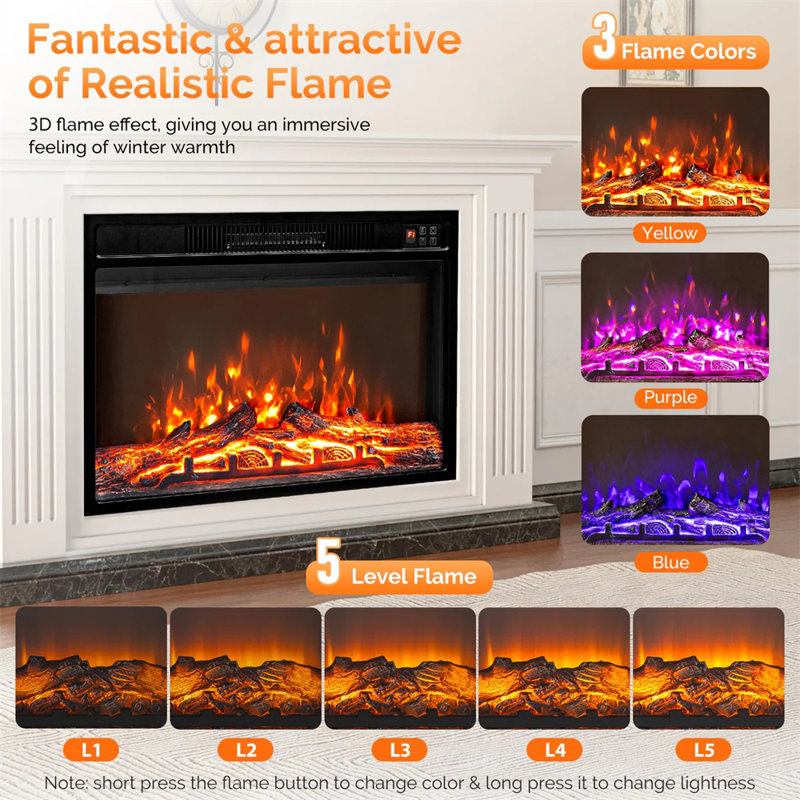 26 In. Electric Fireplace Insert With Wifi Function