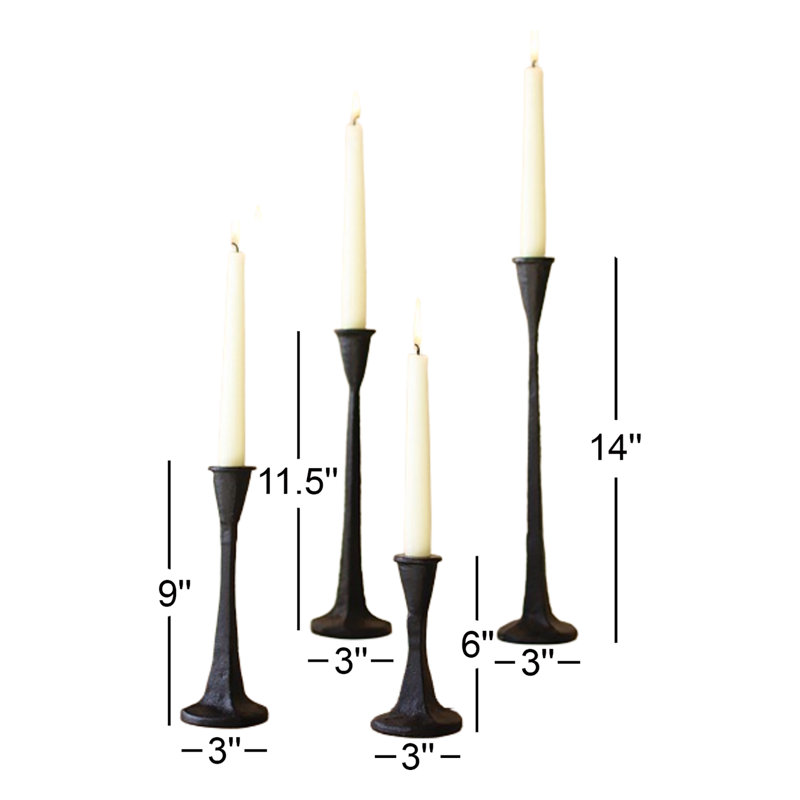  Handcrafted Cast Iron Taper Candle Holders Set of 4, 14" H