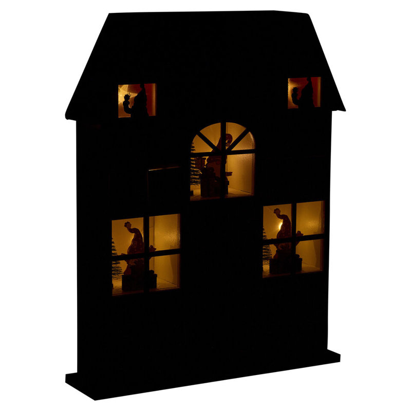 Wooden House Advent Calendar Christmas Xmas Santa LED Lights 24 Drawer Countdown, Brown/White