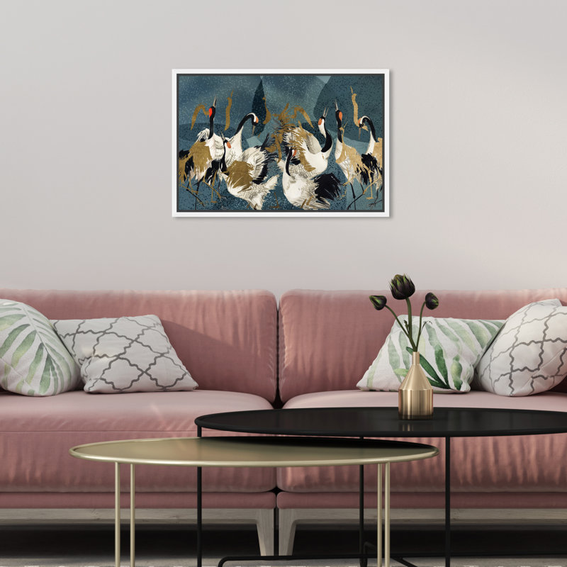 «Crane Love» par Oliver Gal, H 11 po x l 16 po x P 1,75 po, Toile encadrée flottée blanche