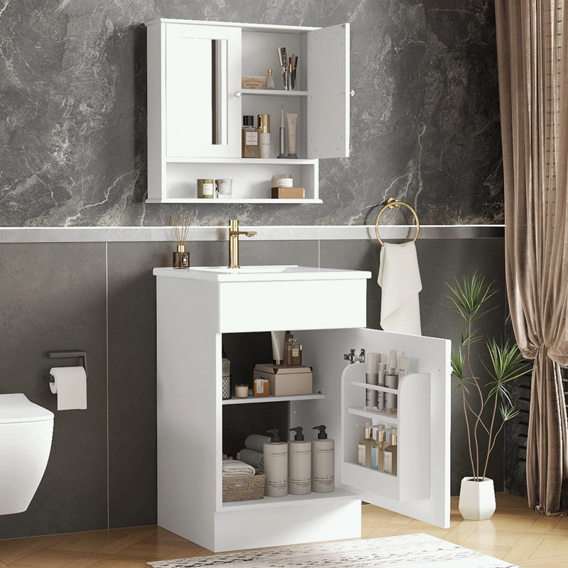 Bathroom Vanity and Mirror Cabinet Set with storage space