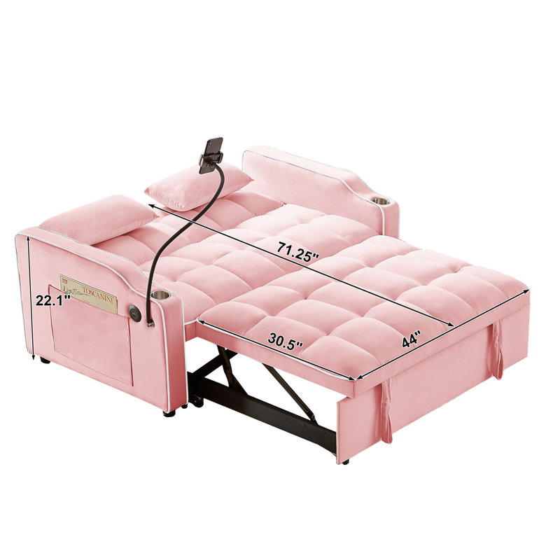Fauteuil inclinable polyvalent à double siège pliable, canapé-lit confortable en velours avec poches latérales, port USB, support pour téléphone pivotant, cendrier et dossier réglable