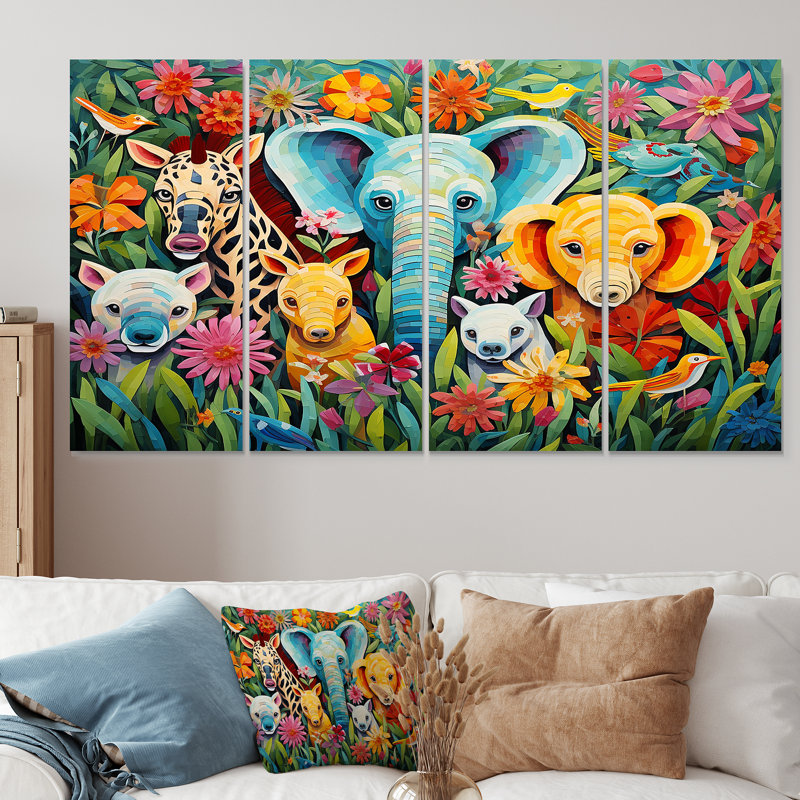 Pépinière d'animaux colorée mignonne colorée III, H 28 po x l 48 po