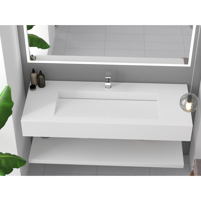 Combinaison de lavabo de salle de bain rectangulaire rectangulaire 48 po et miroir DEL Pyramid, Blanc