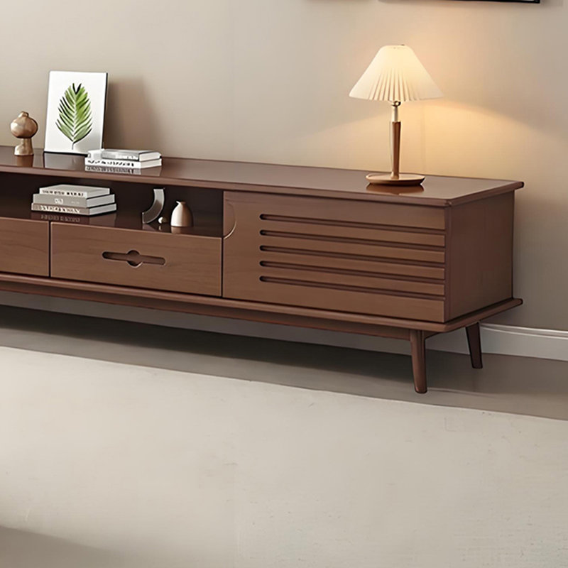 Meuble télé en bois massif avec beaucoup de rangement, Brun
