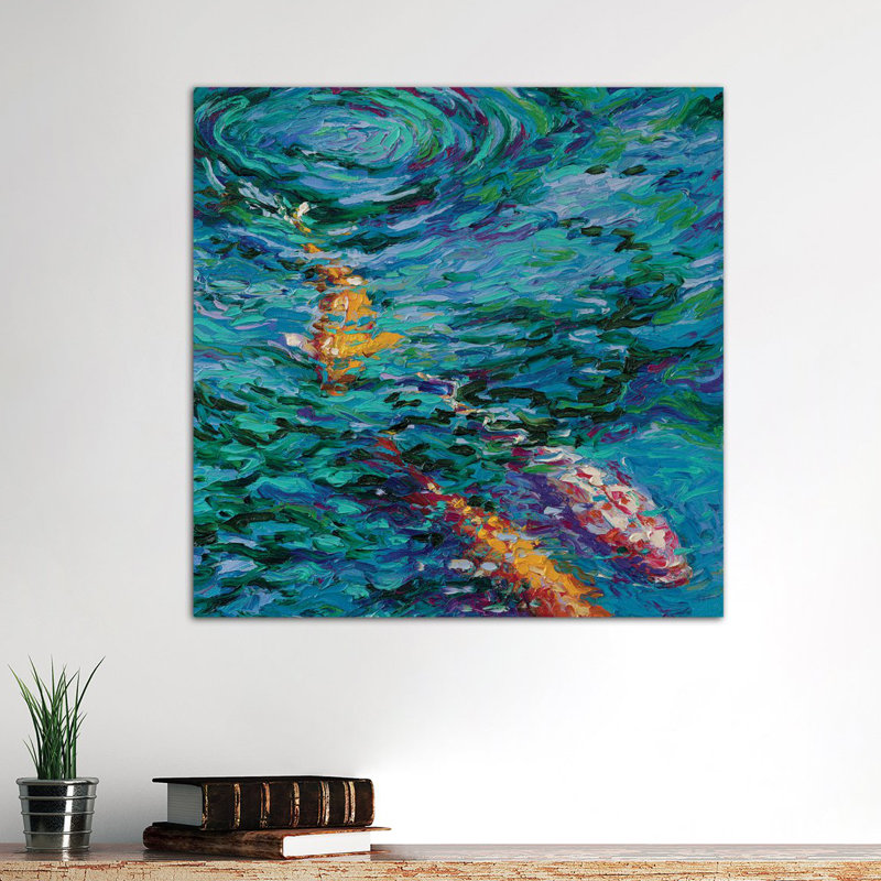 Iris Scott - Koi Pool, reproduction d'art sur toile tendue, H 37 po x l 37 po x P 1,5 po, Toile tendue, Pas de tapis