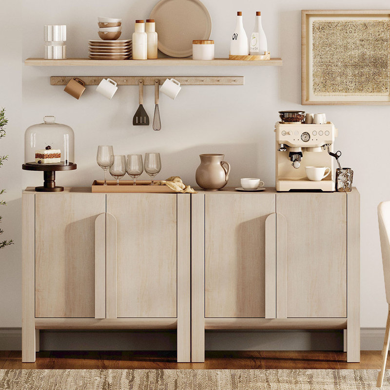 Table d'appoint WAMPAT 63'' L avec 4 portes et tablette réglable, grande table de rangement avec placard fermé pour salon, chambre et entrée