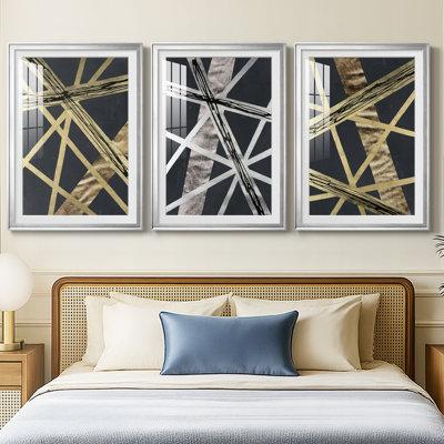 Scaffolds I in Gold  -Custom Framed  Premium Print W Matt - 3 Pieces