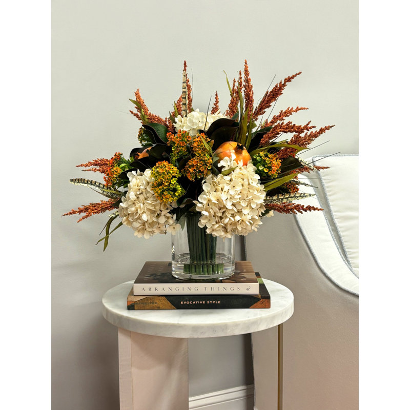 Fall Arrangement with Hydrangeas and Thistle, Cream