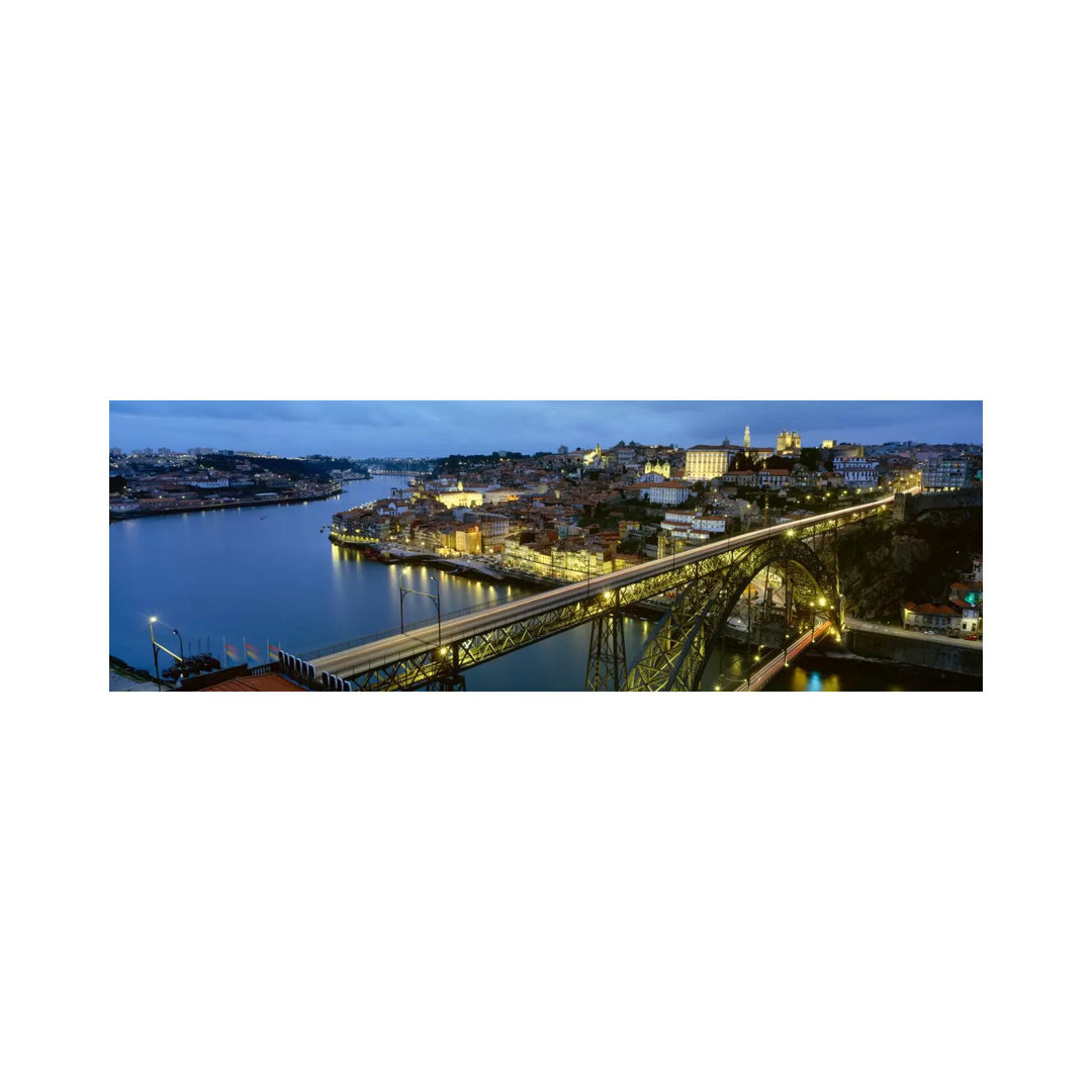 Dom Luis I Bridge At Night, Porto, Portugal - Wrapped Canvas Panoramic Print
