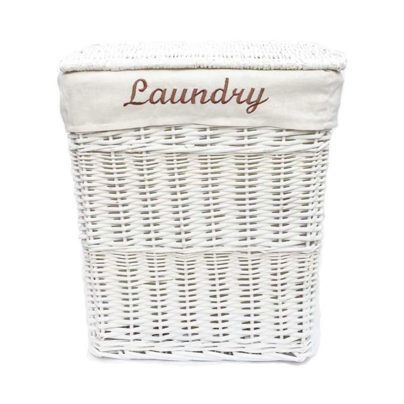 Wicker Laundry Hamper, Large (H 55cm x W 50cm x D 34cm), White
