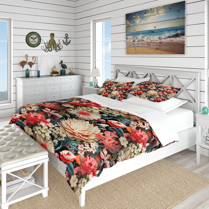 Ensemble de housse de couette Coral Crêtes, Housse de couette pour grand lit et 2 taies décor